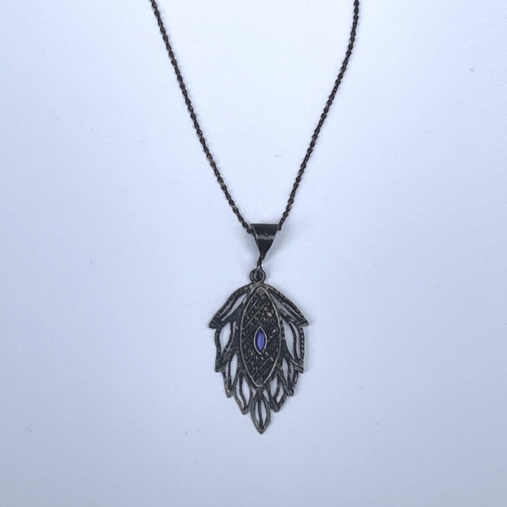 925 Sterling Silver Necklace & Pendant Italy chain vintage blue stone - Picture 3 of 16